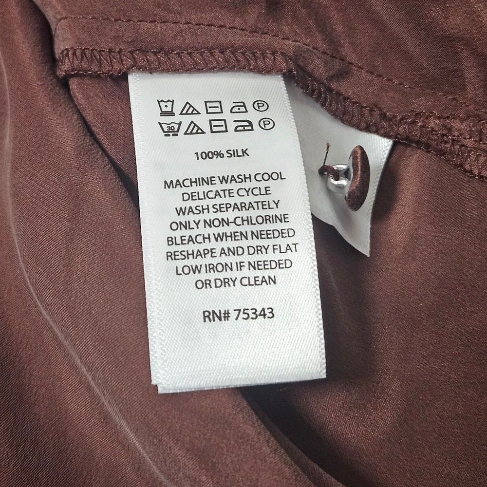 Joie Silk Button Front Blouse Copper Brown Long Sleeve Notched Collar Washable M - Picture 9 of 9